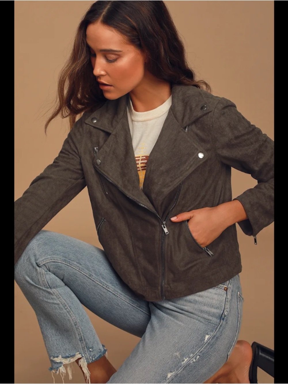MittoShop NWT Women's Dark Gray Suede Moto NEW Jacket Size XL - Picture 2 of 10